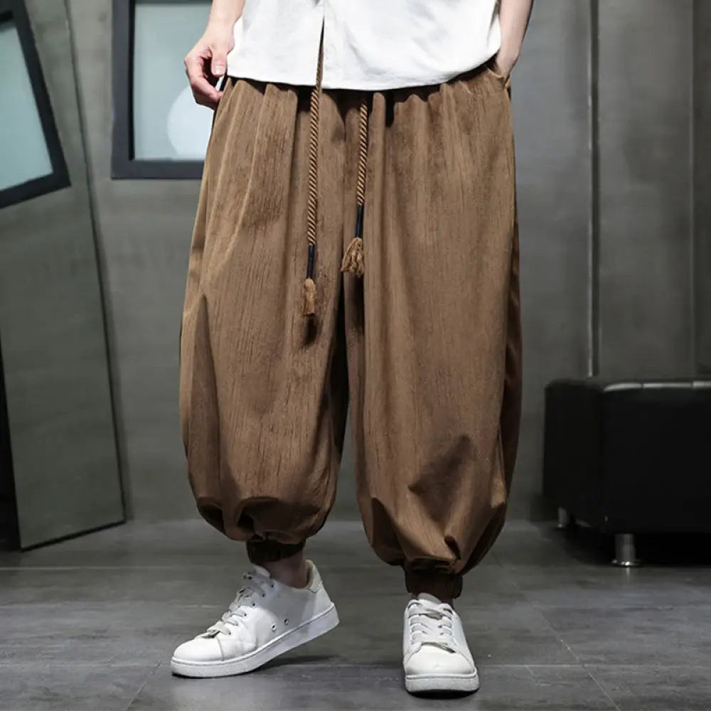Buddha Stones Casual Daily Pure Color Drawstring Design Men’s Harem Pants With Pockets - Peru / US/UK/AU38，EU48 (L)
