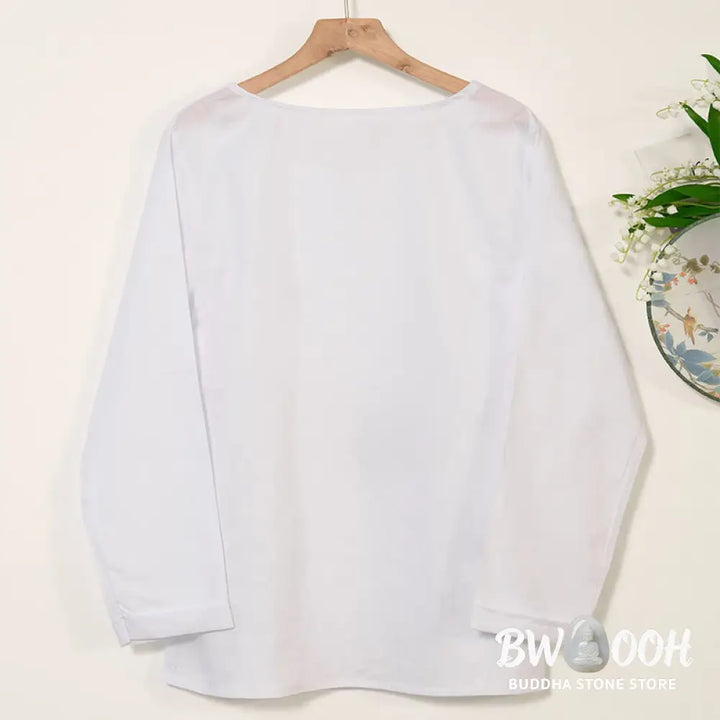 Buddha Stones Casual Dandelion Long Sleeve Round Neck Shirt Cotton Linen Women’s Shirts - Women’s Shirts