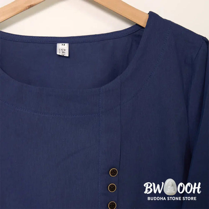 Buddha Stones Casual Dandelion Long Sleeve Round Neck Shirt Cotton Linen Women’s Shirts - Women’s Shirts