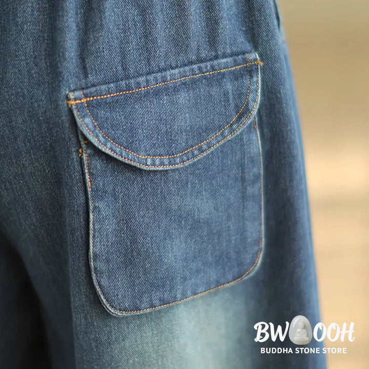Buddha Stones Casual DarkSlateBlue Plain Drawstring Cotton Women’s Harem Pants With Pockets - Women’s Harem Pants