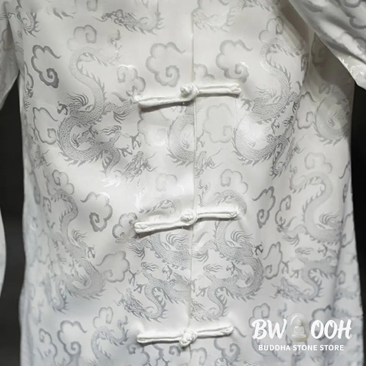 Buddha Stones Casual Dragon Pattern Frog-button Tang Suit Linen Men’s Jacket Shirt - Men’s Jacket Shirt