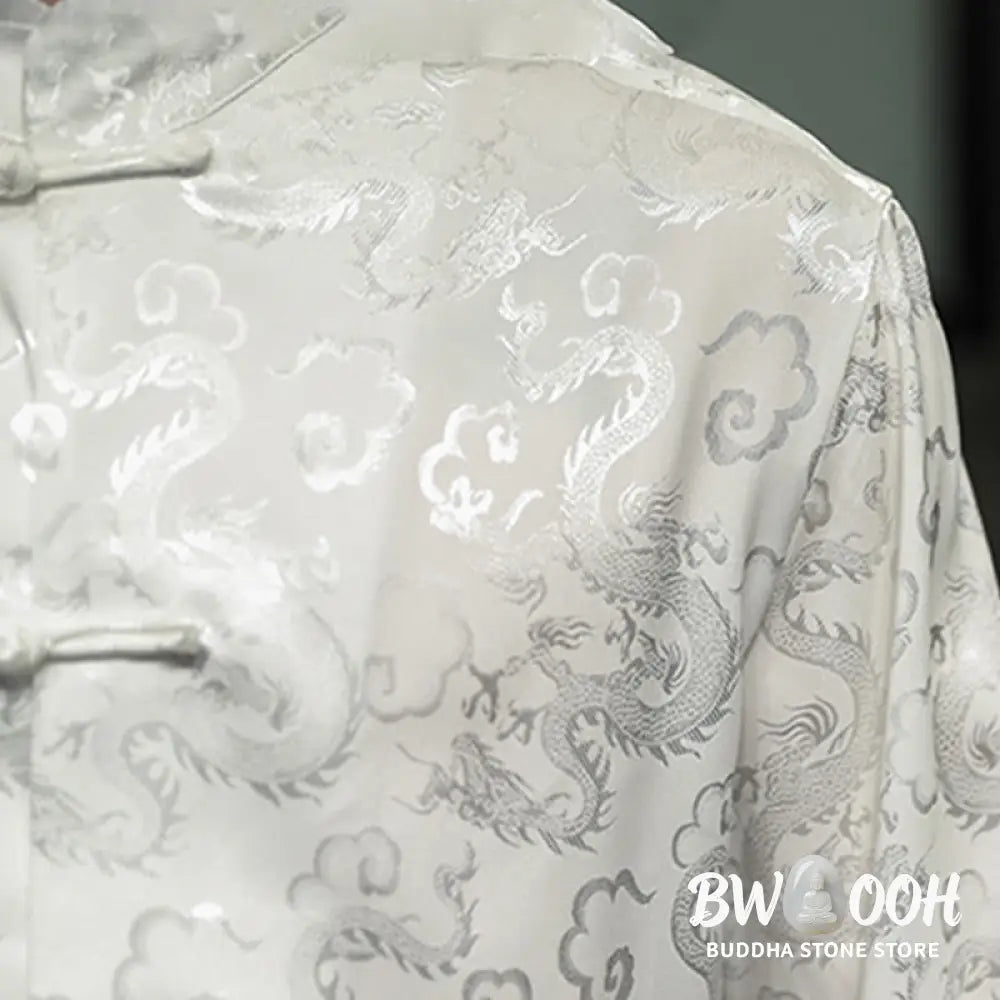 Buddha Stones Casual Dragon Pattern Frog-button Tang Suit Linen Men’s Jacket Shirt - Men’s Jacket Shirt