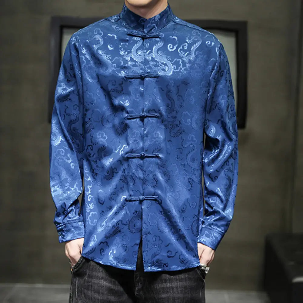 BWOOOH Casual Dragon Pattern Frog-button Tang Suit Linen 