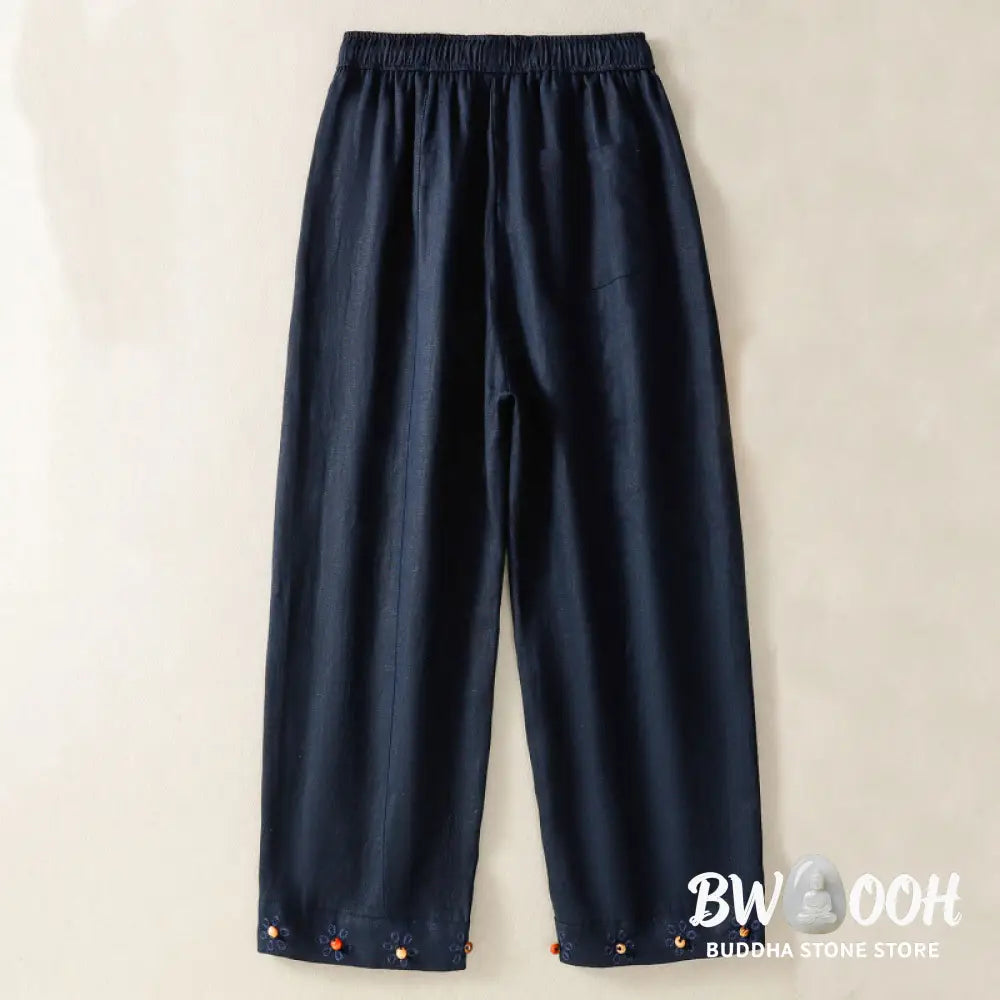 BWOOOH printed wide-leg yoga pants - Casual Embroided Bead Drawstring Women&