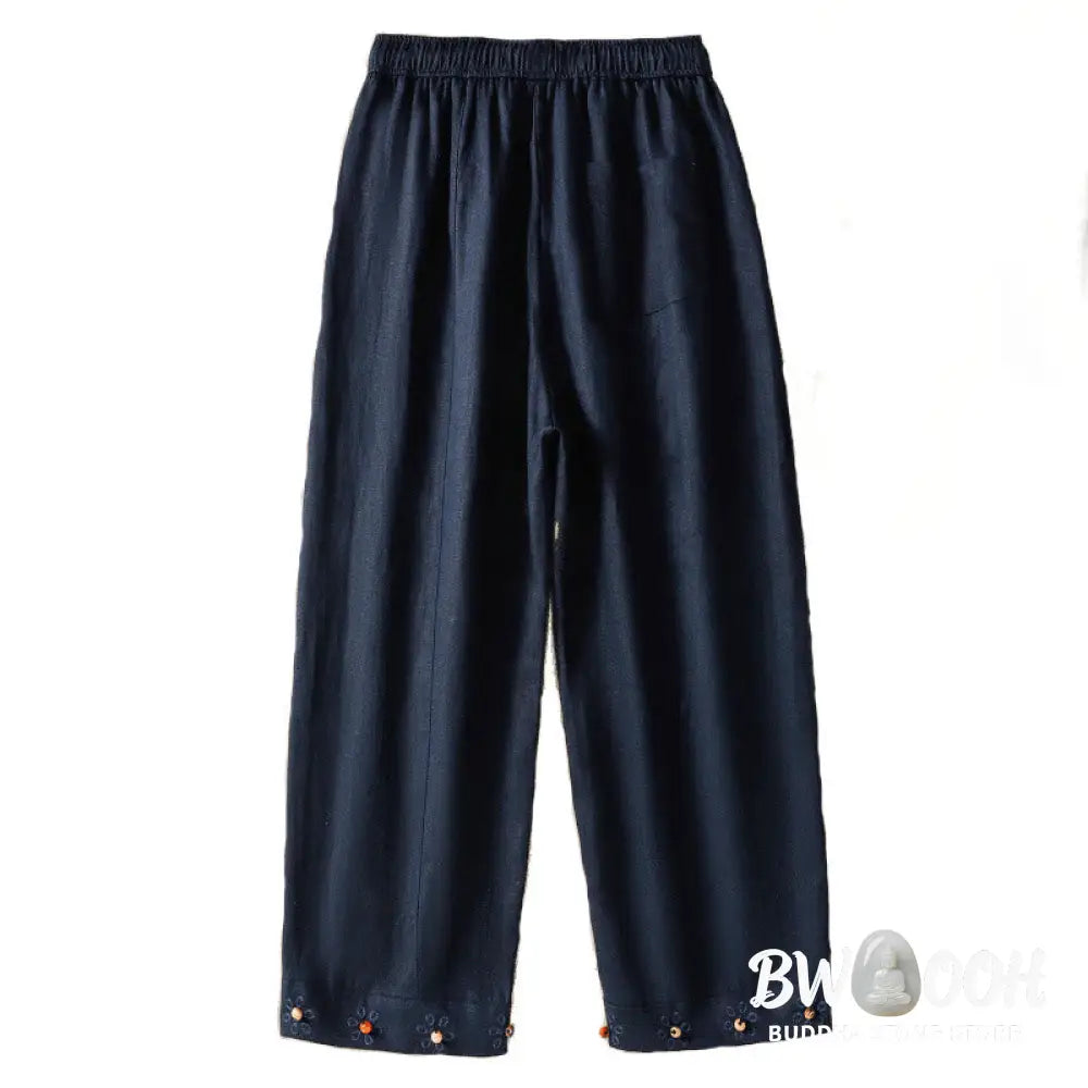 BWOOOH printed wide-leg yoga pants - Casual Embroided Bead Drawstring Women&