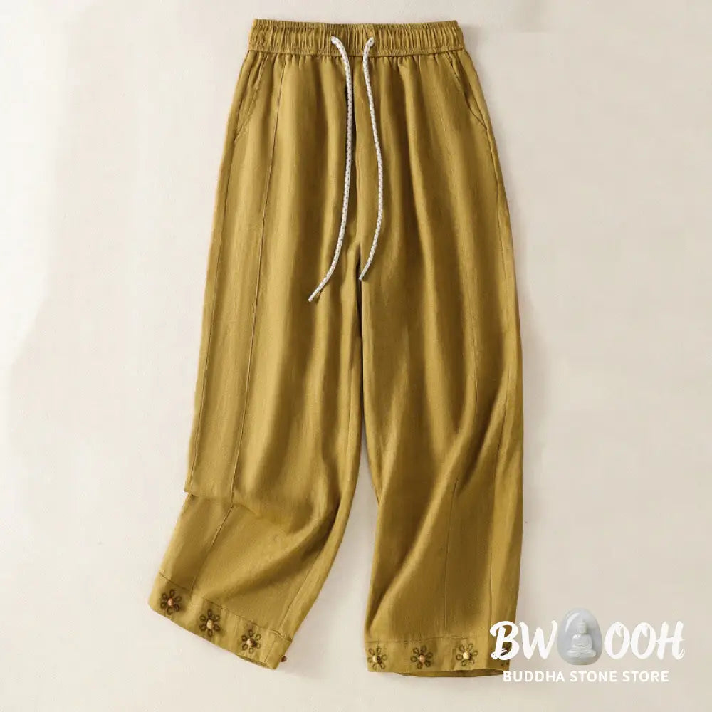 BWOOOH printed wide-leg yoga pants - Casual Embroided Bead Drawstring Women&