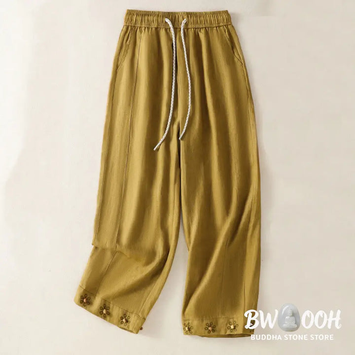BWOOOH printed wide-leg yoga pants - Casual Embroided Bead Drawstring Women&