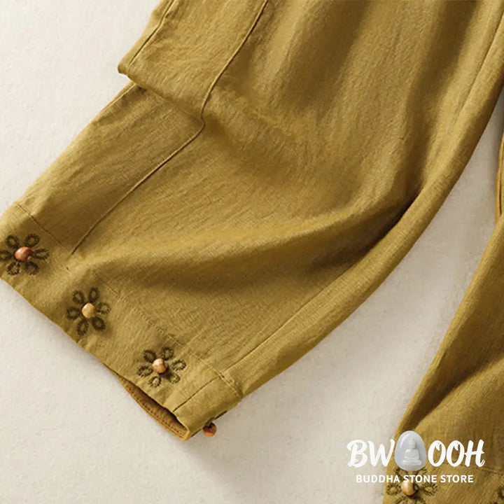 BWOOOH printed wide-leg yoga pants - Casual Embroided Bead Drawstring Women&