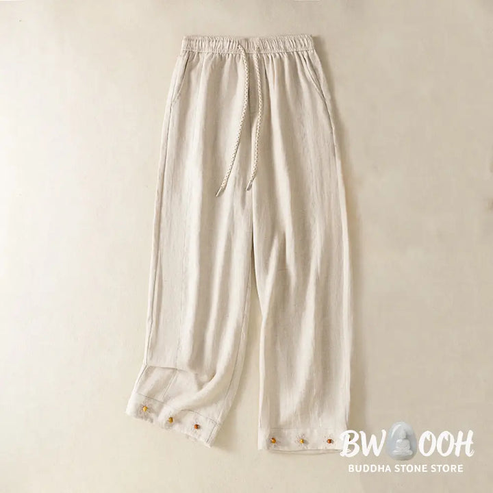 BWOOOH printed wide-leg yoga pants - Casual Embroided Bead Drawstring Women&
