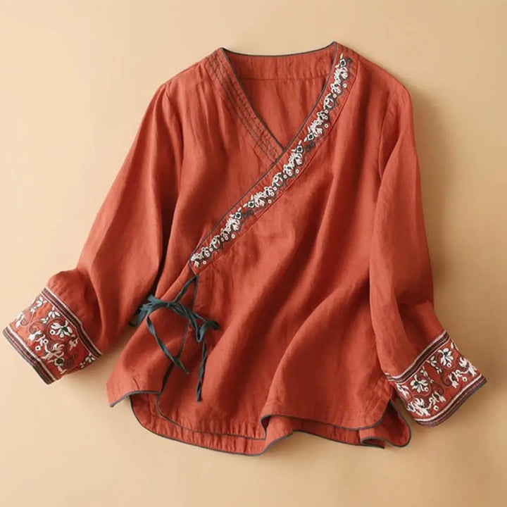 BWOOOH Casual Embroidered Flowers Slant Collar Strap Long