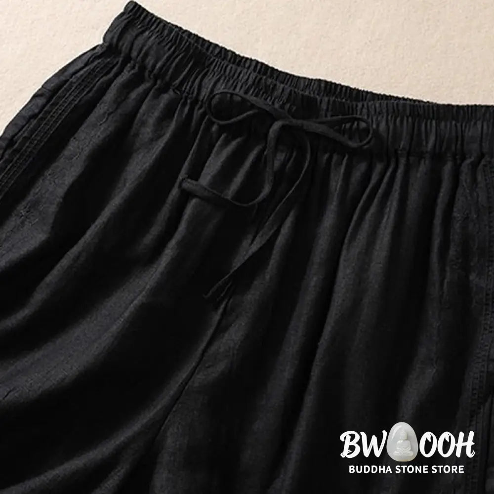 Buddha Stones Casual Floral Embroidery Pattern Drawstring Cotton Linen Women’s Shorts With Pockets - Women’s Shorts