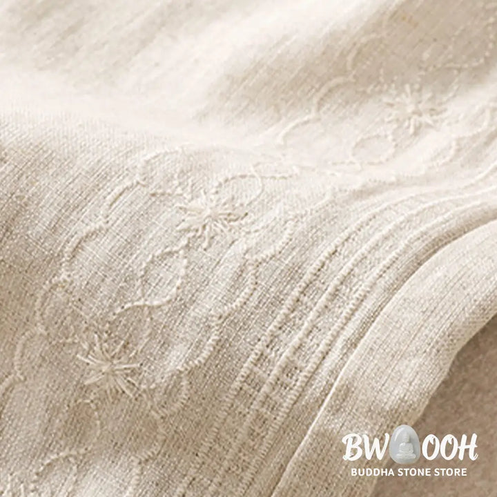 Buddha Stones Casual Floral Embroidery Pattern Drawstring Cotton Linen Women’s Shorts With Pockets - Women’s Shorts