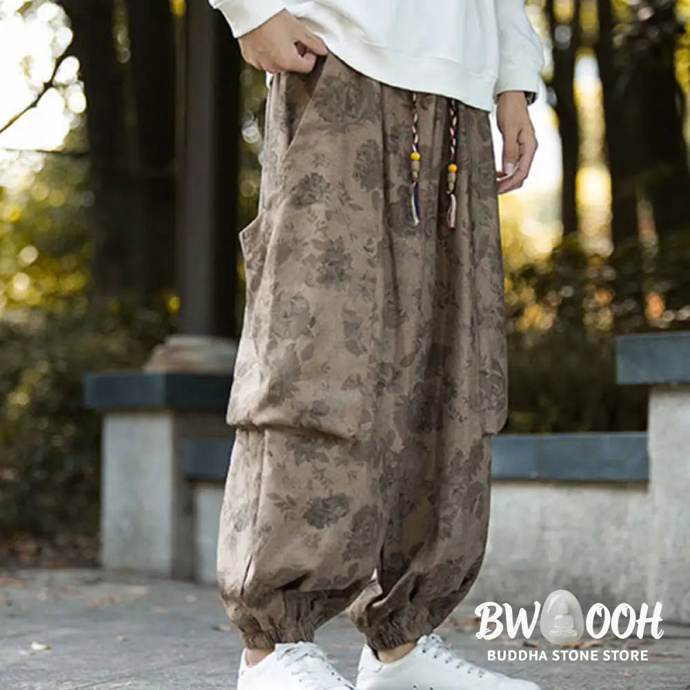 Buddha Stones Casual Flower Corduroy Cotton Men’s Pants With Big Pockets - Men’s Pants