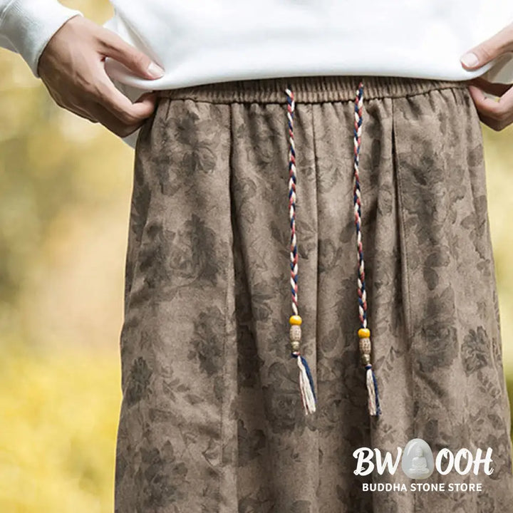 Buddha Stones Casual Flower Corduroy Cotton Men’s Pants With Big Pockets - Men’s Pants