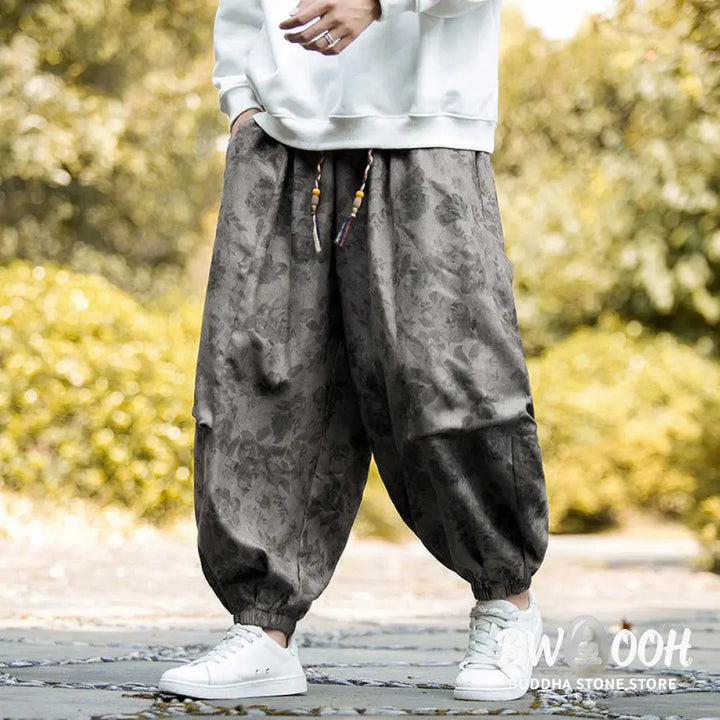 Buddha Stones Casual Flower Corduroy Cotton Men’s Pants With Big Pockets - Men’s Pants