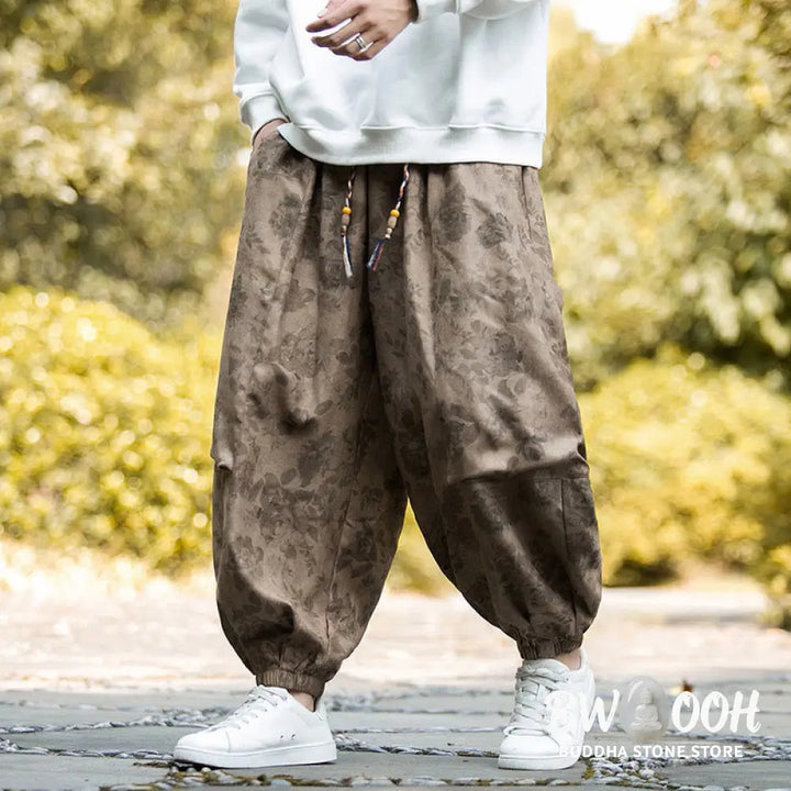 Buddha Stones Casual Flower Corduroy Cotton Men’s Pants With Big Pockets - Men’s Pants