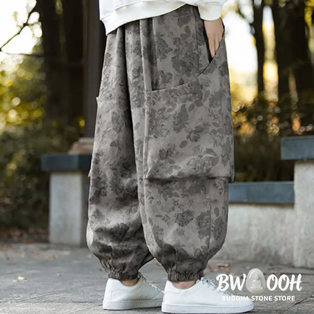 Buddha Stones Casual Flower Corduroy Cotton Men’s Pants With Big Pockets - Men’s Pants