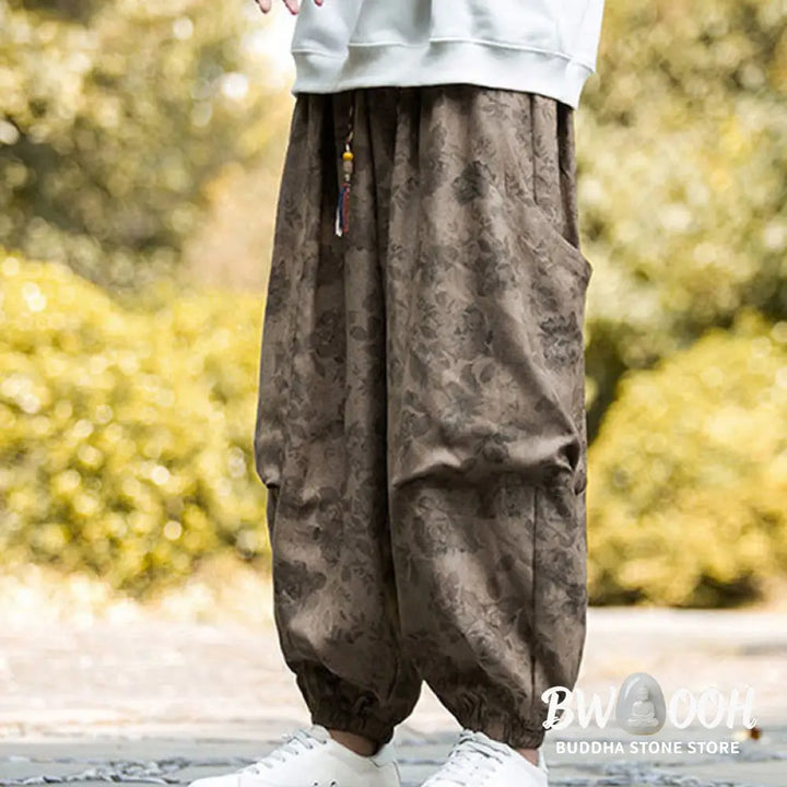 Buddha Stones Casual Flower Corduroy Cotton Men’s Pants With Big Pockets - Men’s Pants
