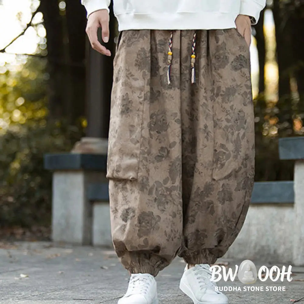 Buddha Stones Casual Flower Corduroy Cotton Men’s Pants With Big Pockets - Men’s Pants