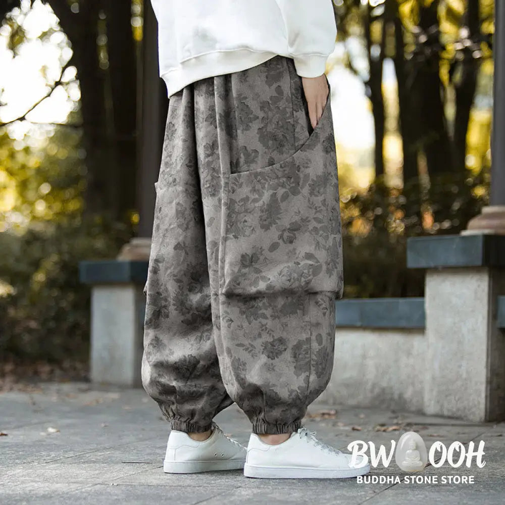 Buddha Stones Casual Flower Corduroy Cotton Men’s Pants With Big Pockets - Men’s Pants