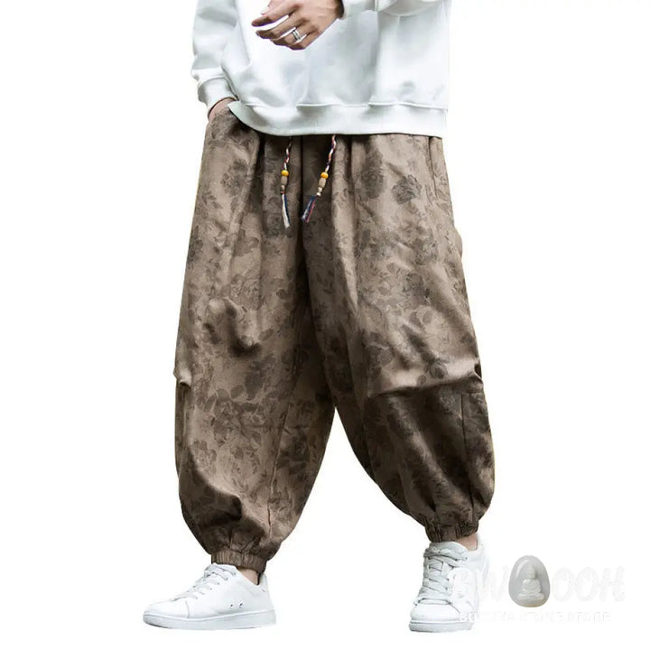 Buddha Stones Casual Flower Corduroy Cotton Men’s Pants With Big Pockets - Men’s Pants