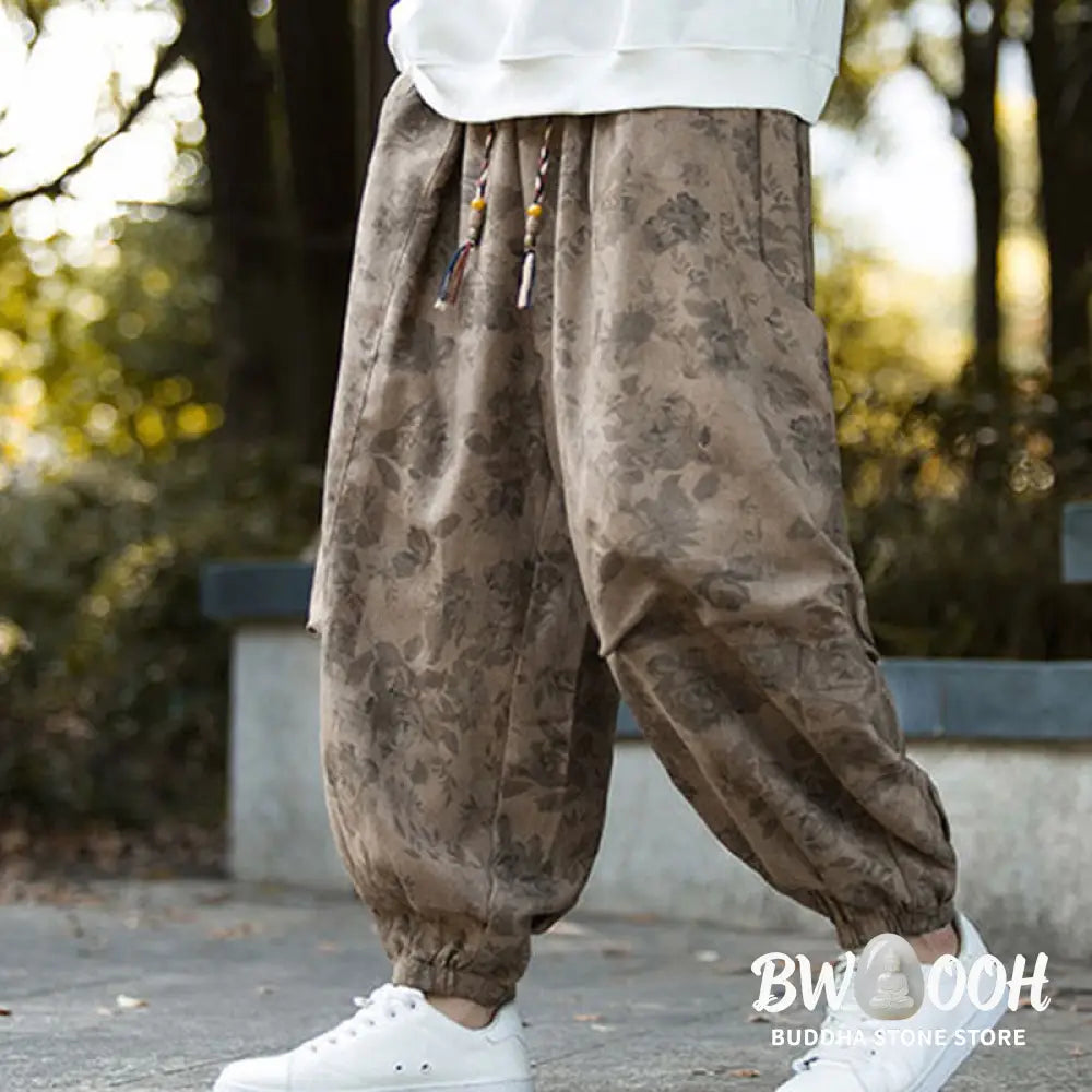 Buddha Stones Casual Flower Corduroy Cotton Men’s Pants With Big Pockets - Men’s Pants
