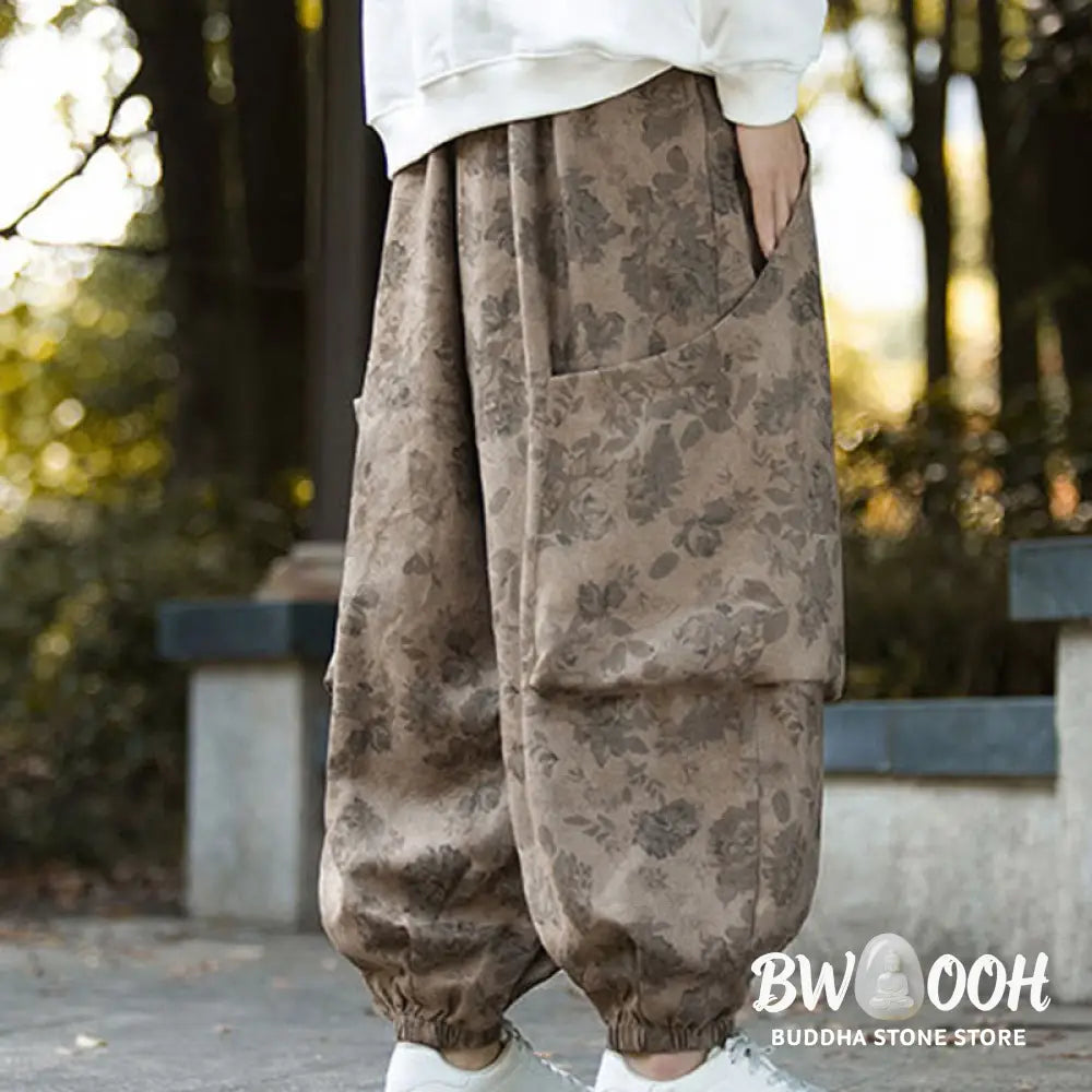 Buddha Stones Casual Flower Corduroy Cotton Men’s Pants With Big Pockets - Men’s Pants