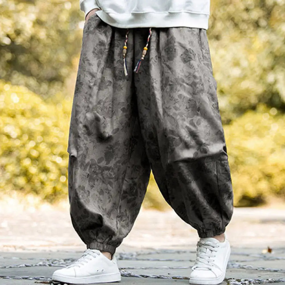 Buddha Stones Casual Flower Corduroy Cotton Men’s Pants With Big Pockets - DimGray / US/UK/AU34，EU44 (M) - Men’s Pants