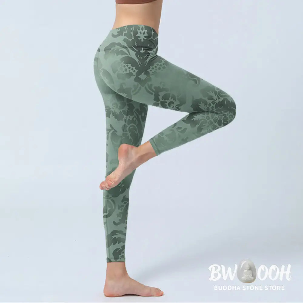 BWOOOH printed yoga leggings - Casual Flower Leaves Print Gym Fitness L