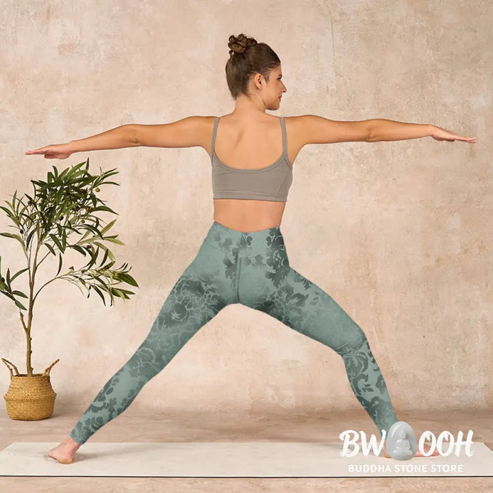 BWOOOH printed yoga leggings - Casual Flower Leaves Print Gym Fitness L