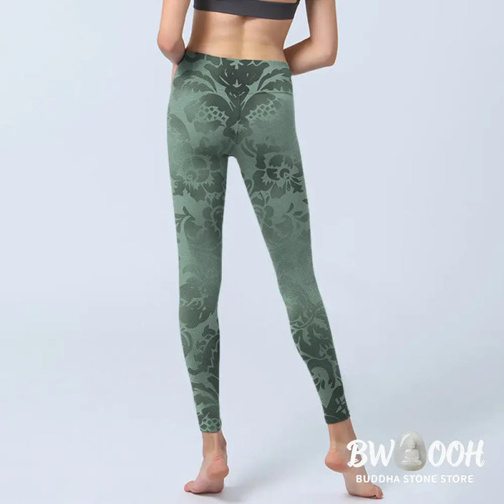 BWOOOH printed yoga leggings - Casual Flower Leaves Print Gym Fitness L