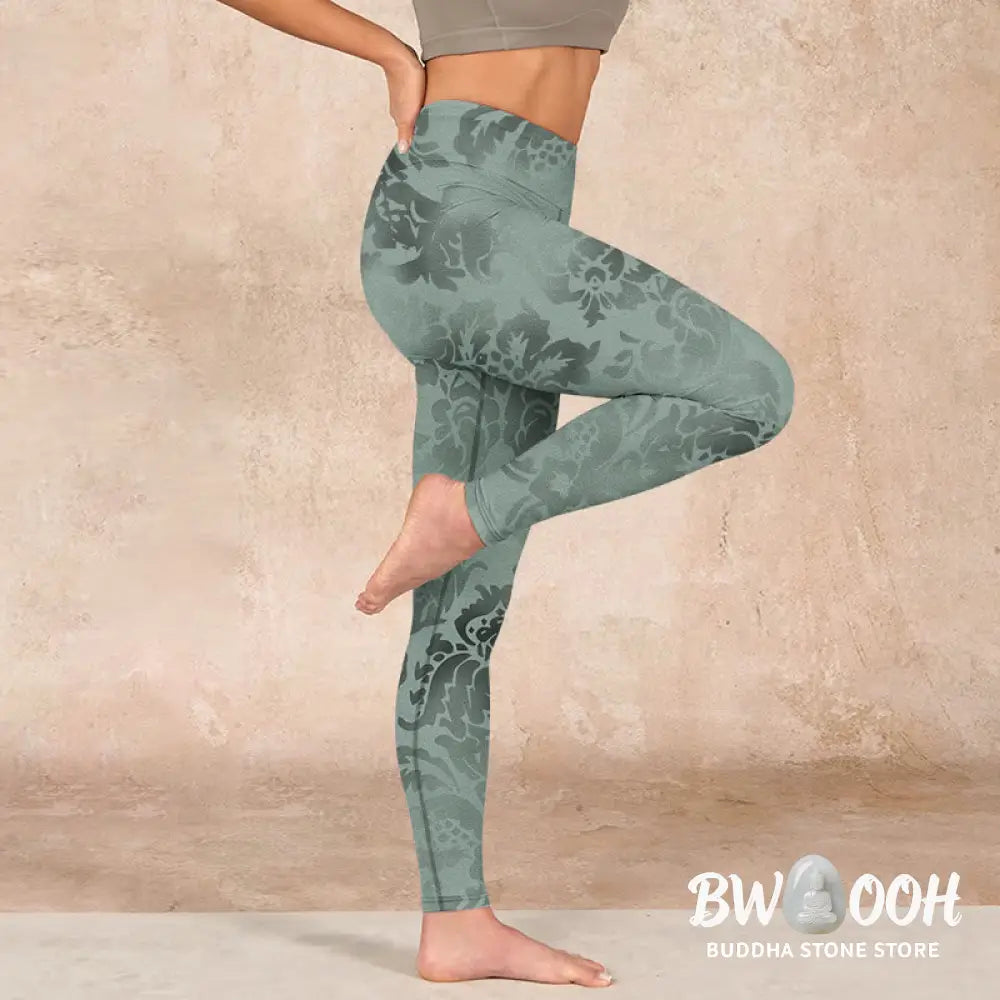 BWOOOH printed yoga leggings - Casual Flower Leaves Print Gym Fitness L