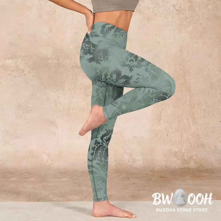 BWOOOH printed yoga leggings - Casual Flower Leaves Print Gym Fitness L