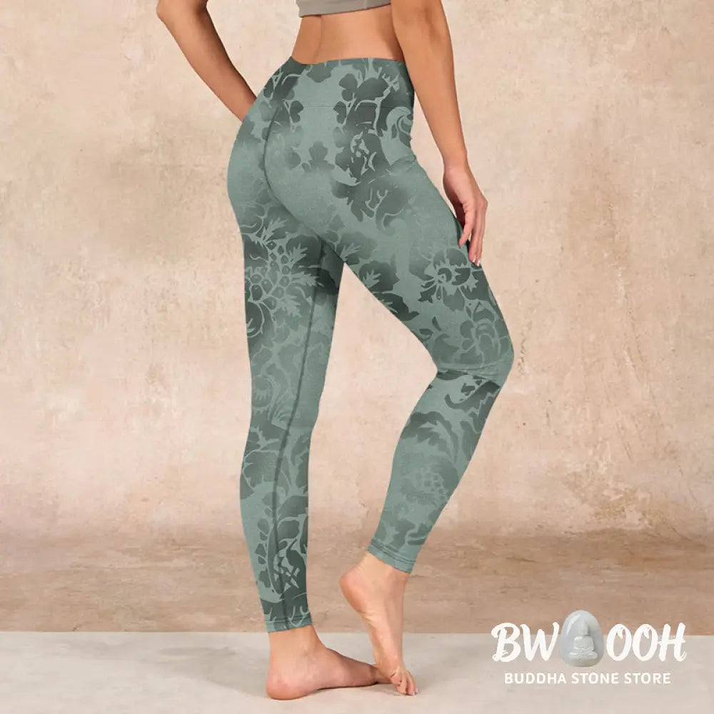 BWOOOH printed yoga leggings - Casual Flower Leaves Print Gym Fitness L