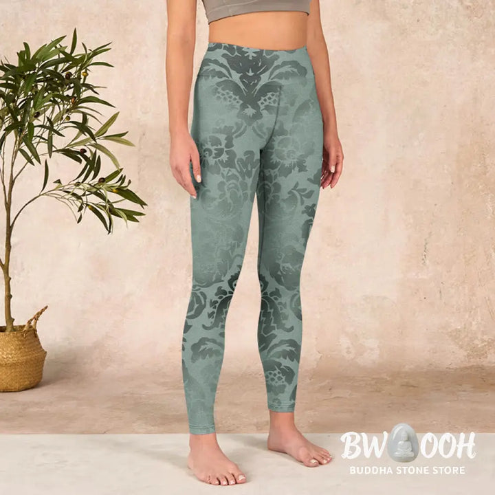 BWOOOH printed yoga leggings - Casual Flower Leaves Print Gym Fitness L