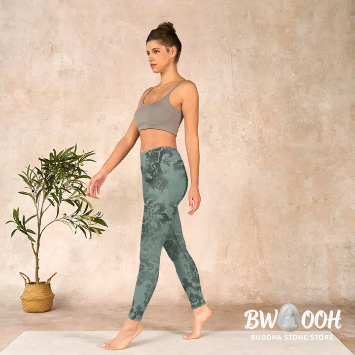 BWOOOH printed yoga leggings - Casual Flower Leaves Print Gym Fitness L