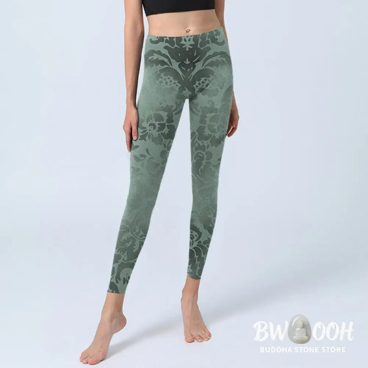BWOOOH printed yoga leggings - Casual Flower Leaves Print Gym Fitness L