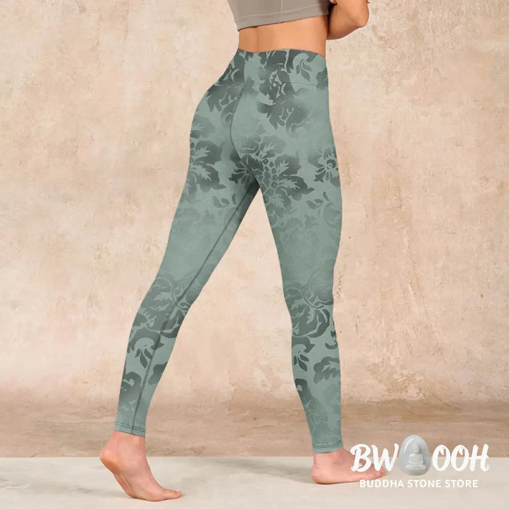 BWOOOH printed yoga leggings - Casual Flower Leaves Print Gym Fitness L