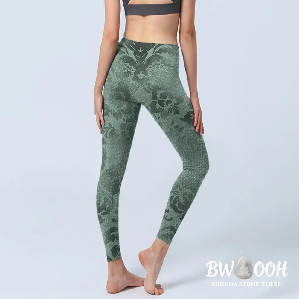 BWOOOH printed yoga leggings - Casual Flower Leaves Print Gym Fitness L