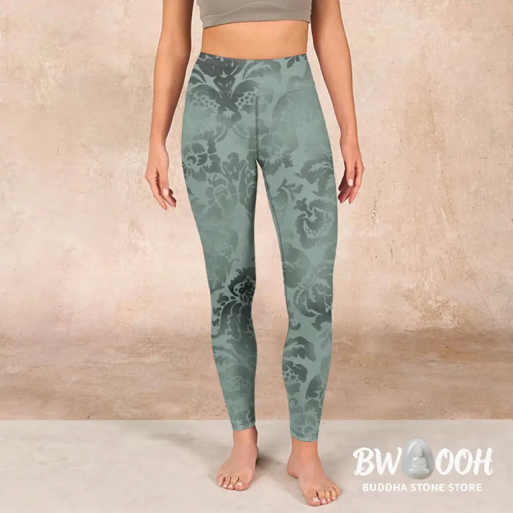 BWOOOH printed yoga leggings - Casual Flower Leaves Print Gym Fitness L
