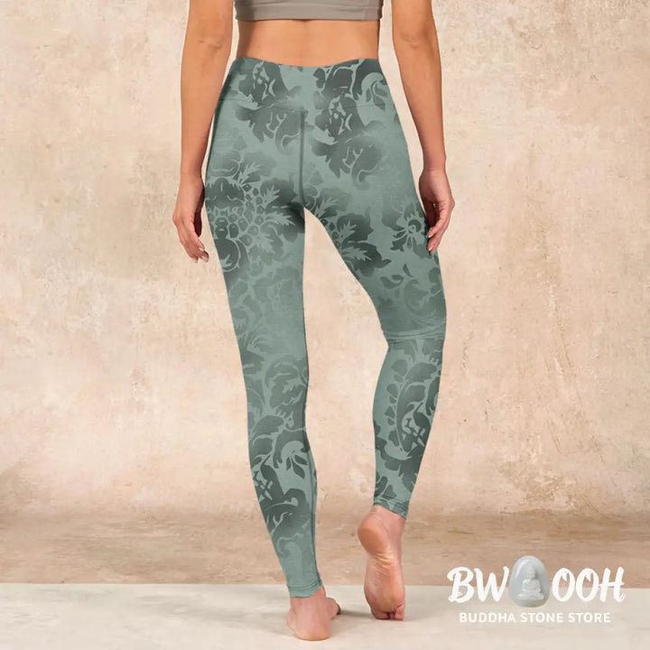 BWOOOH printed yoga leggings - Casual Flower Leaves Print Gym Fitness L