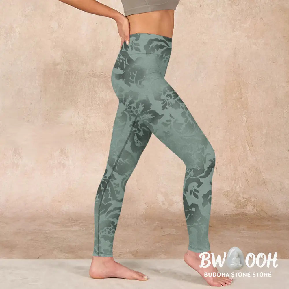 BWOOOH printed yoga leggings - Casual Flower Leaves Print Gym Fitness L