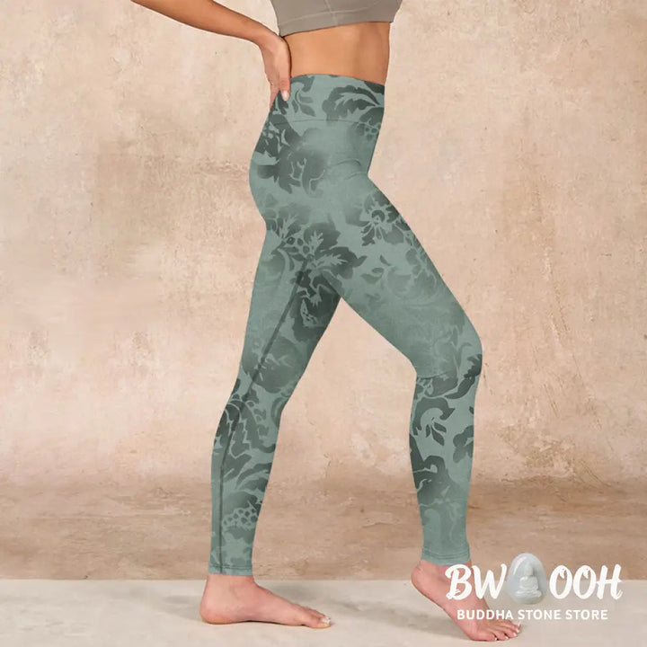 BWOOOH printed yoga leggings - Casual Flower Leaves Print Gym Fitness L