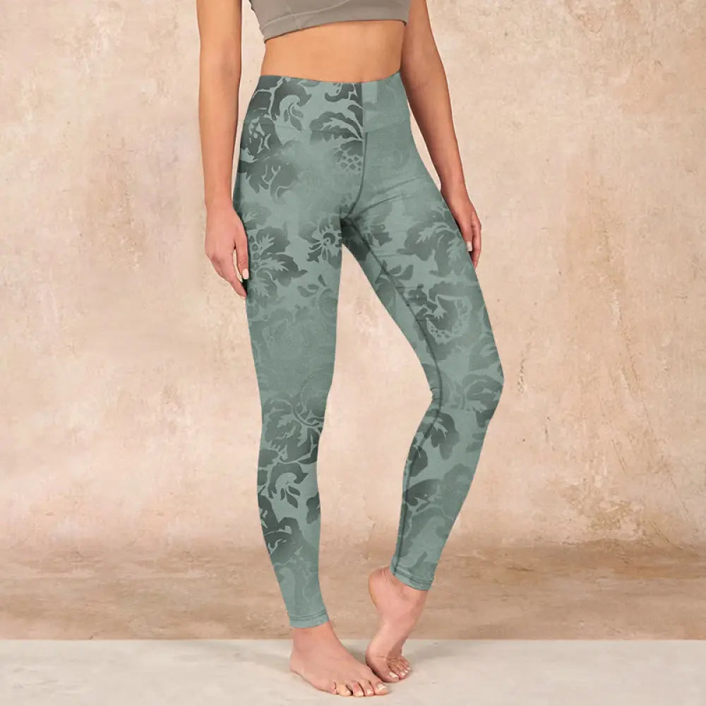 BWOOOH printed yoga leggings - Casual Flower Leaves Print Gym Fitness L