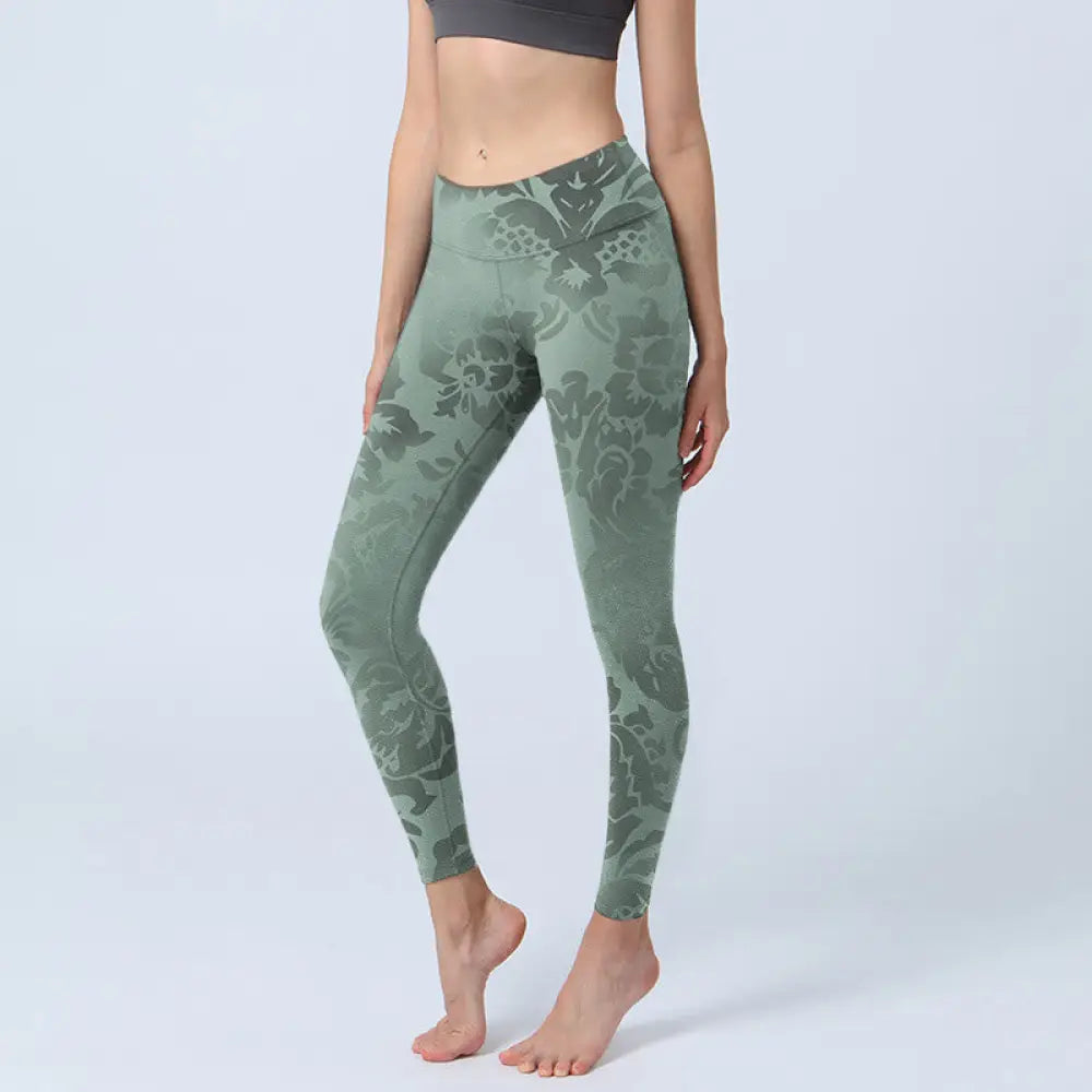 BWOOOH printed yoga leggings - Casual Flower Leaves Print Gym Fitness L