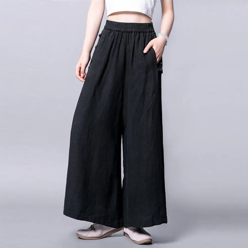 BWOOOH printed wide-leg yoga pants - Casual Frog-Button High Waist Wide Leg P