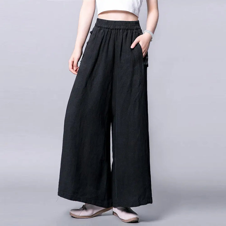 BWOOOH printed wide-leg yoga pants - Casual Frog-Button High Waist Wide Leg P