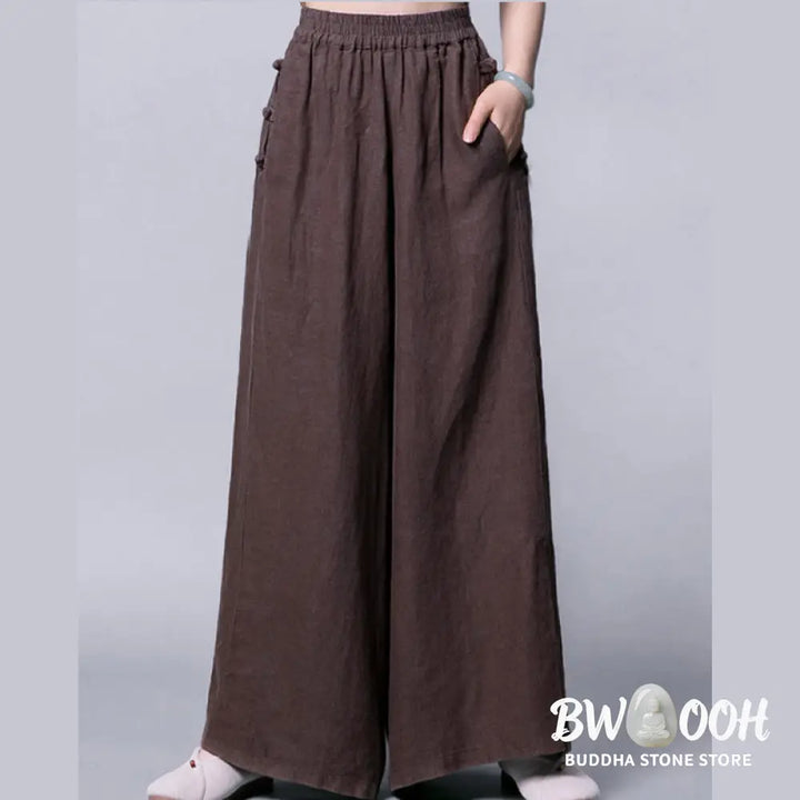 BWOOOH printed wide-leg yoga pants - Casual Frog-Button High Waist Wide Leg P