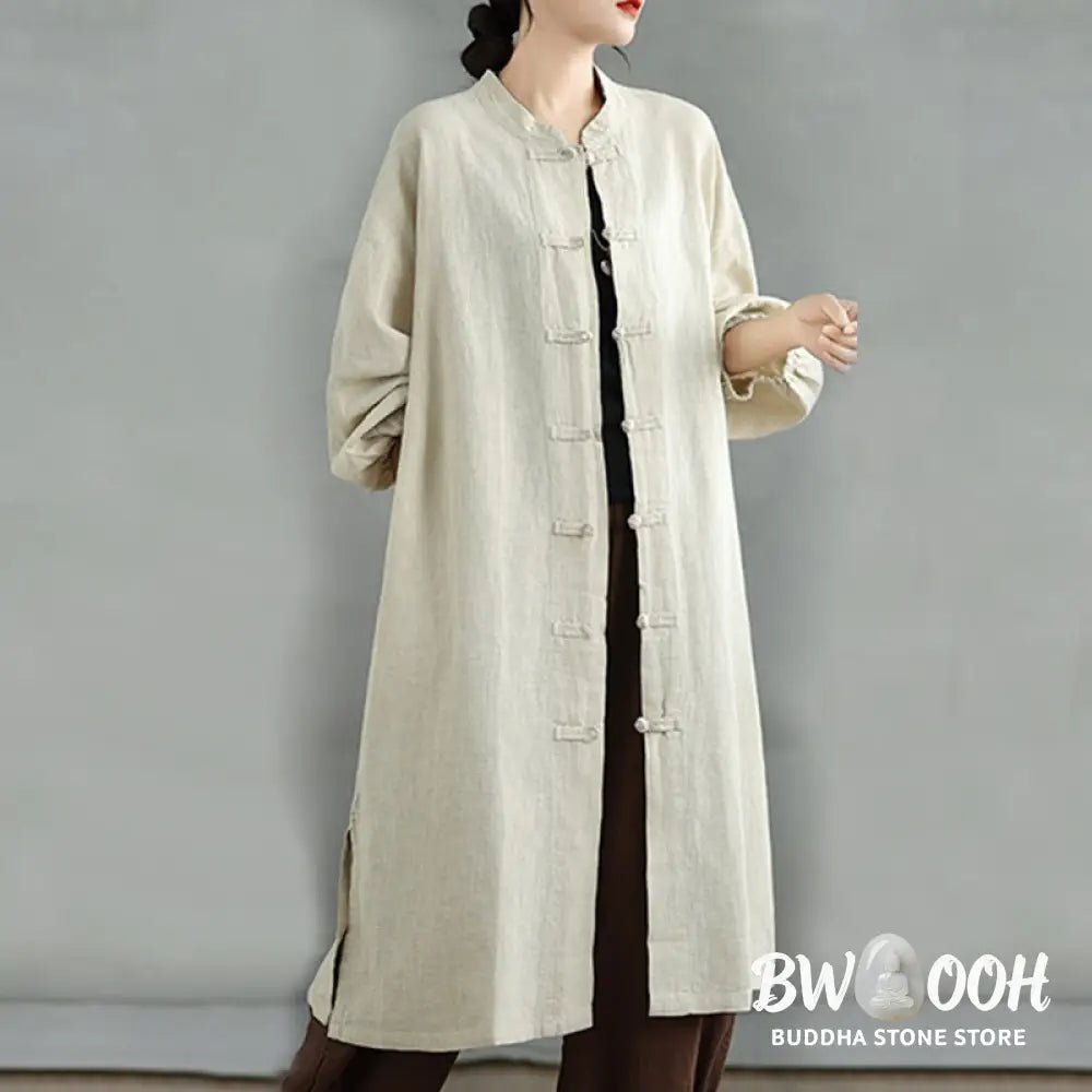 Buddha Stones Casual Frog-button Women’s Cotton Linen Coat With Pockets - Women’s Coat