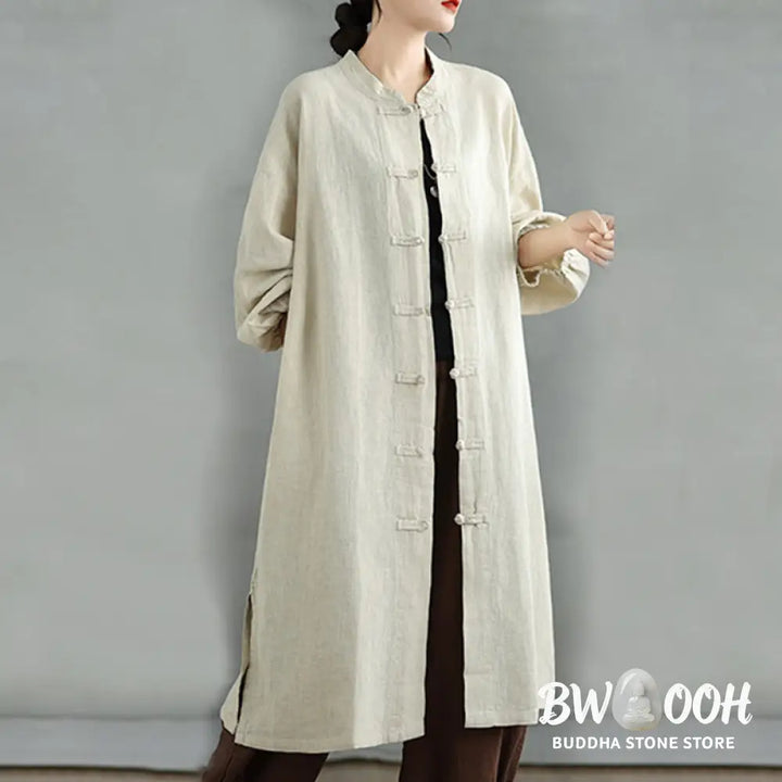 Buddha Stones Casual Frog-button Women’s Cotton Linen Coat With Pockets - Women’s Coat